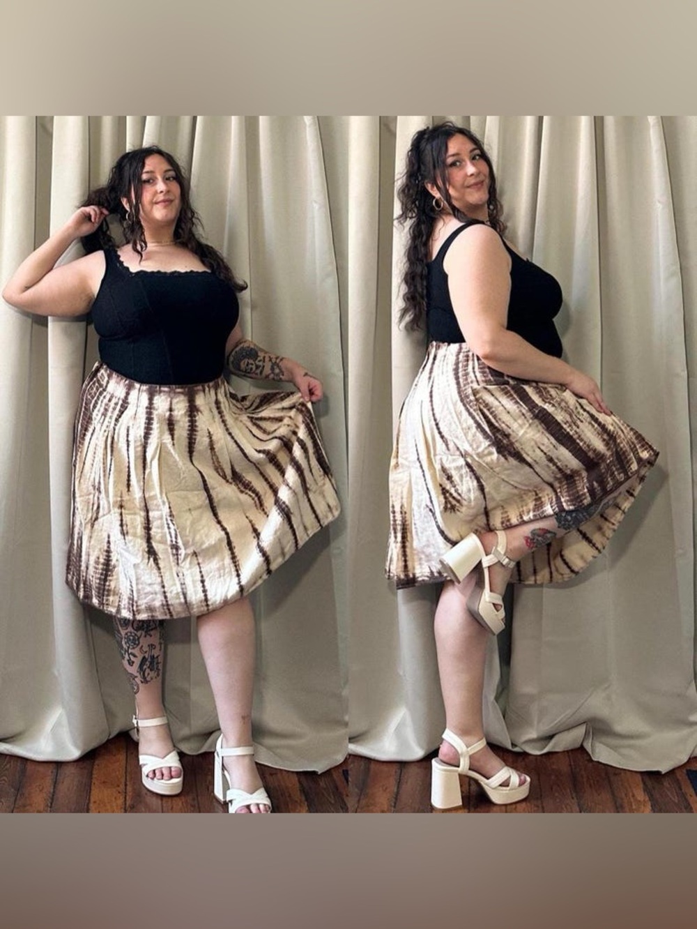 Michael Kors Linen Shibori Tie Dye Stripe A-Line Skirt Womens 12 Cream Boho